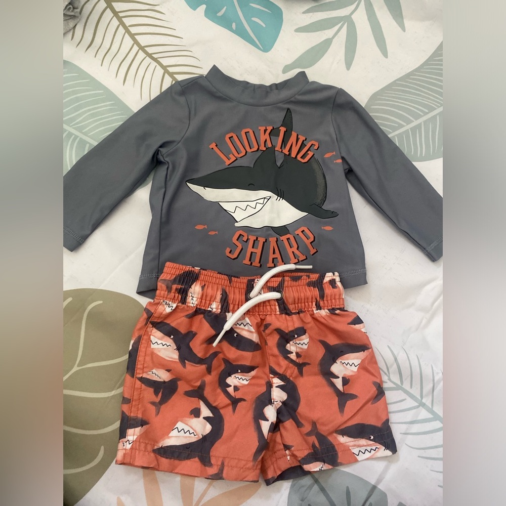 Carter's Gray and Orange Shark Swim Set